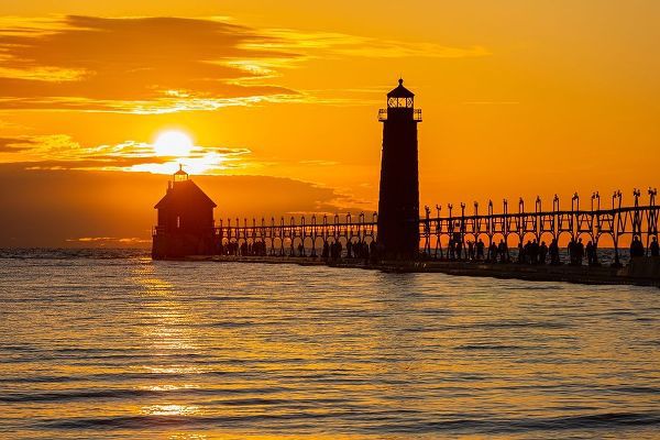 Grand Haven Lighthouse at sunset on Lake Michigan-Grand Haven-Michigan